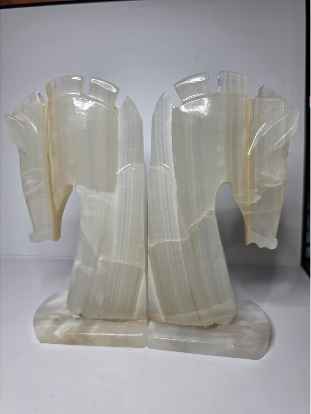 Vintage Hand Carved Onyx Marble Horse Head Bookends Pair